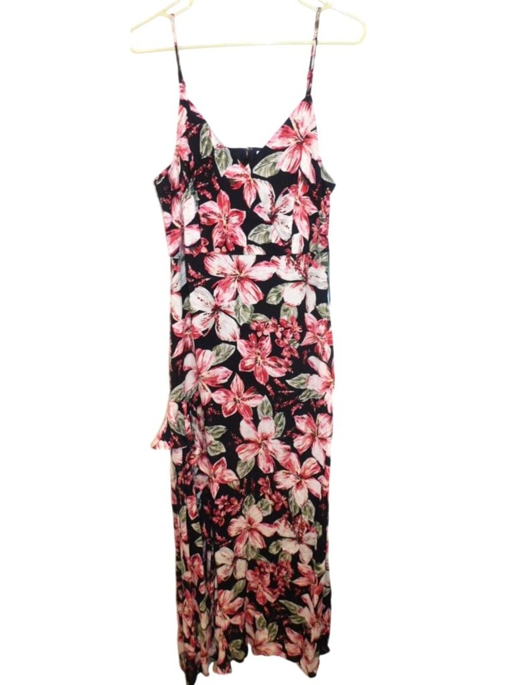 NWT Olivia Grey Womens Sz M Floral Maxi Dress Slip Strappy Tropical Boho
